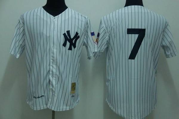 Mitchelland Ness Yankees #7 Mickey Mantle Stitched White Throwback MLB Jersey - Click Image to Close